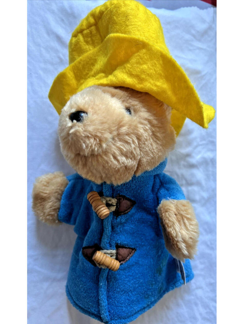 VTG Sears PADDINGTON Bear Plush Hand Puppet Blue Coat Yellow Hat EUC